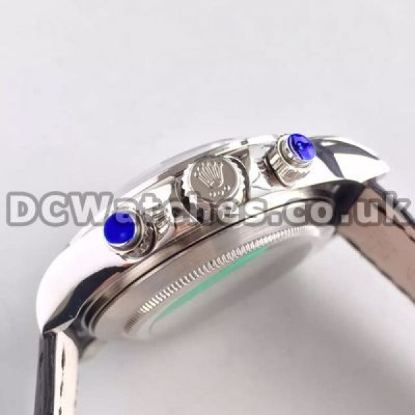 Clear White Dials And Indexes Rolex Daytona 7750 Replica Watches With White Gold Cases