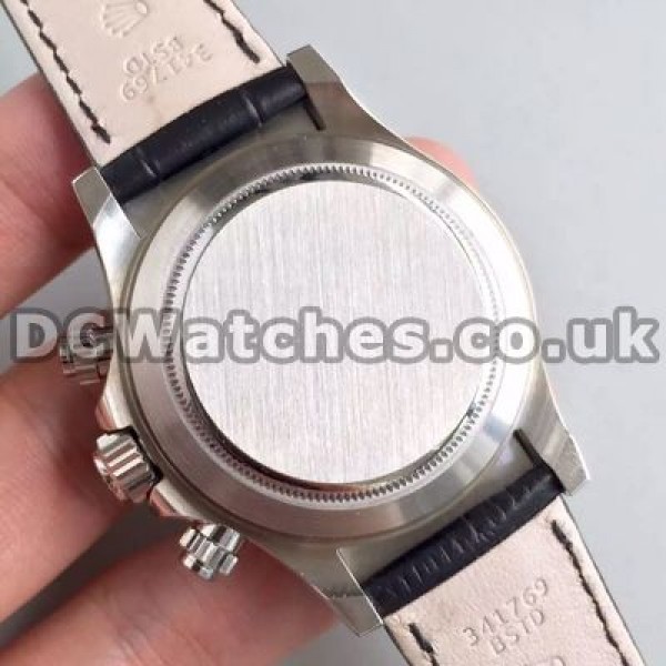 Clear White Dials And Indexes Rolex Daytona 7750 Replica Watches With White Gold Cases