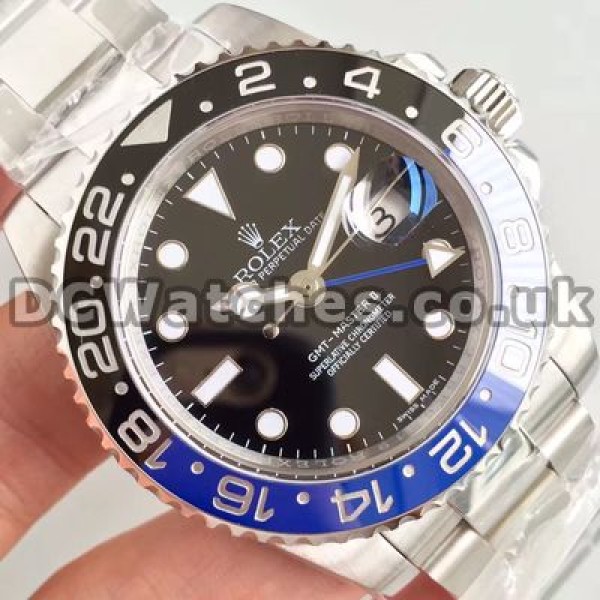 Unique Black And Blue Ceramic Bezels Rolex GMT Master II Copy Watches With Black Dials