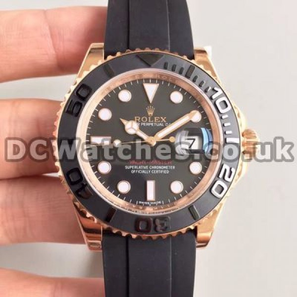 Elegant Black Dials Rolex Yacht-Master Replica Watches With Rose Gold & Steel Cases