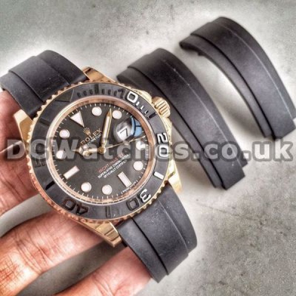 Elegant Black Dials Rolex Yacht-Master Replica Watches With Rose Gold & Steel Cases