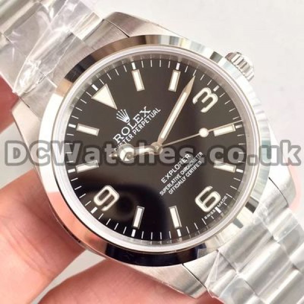 Concise Black Dials Rolex Air-King Copy Watches With 40MM Steel Cases For Men