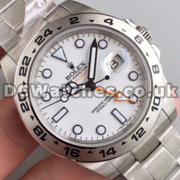 Popular Steel Bracelets Swiss Rolex Explorer II Replica Watches With White Dials Sale