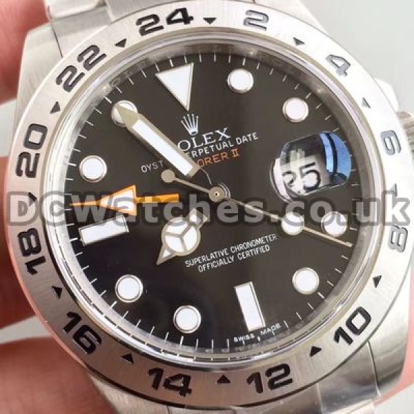Mature Black Dials 42MM Rolex Explorer II Fake Watches With 904L Steel Bezels For Men