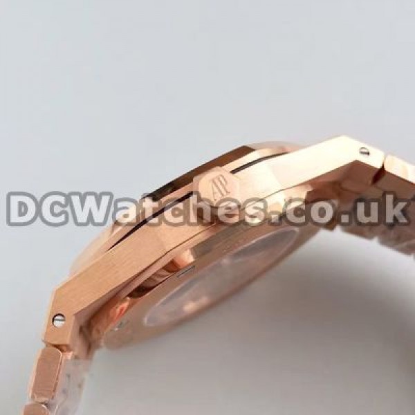 Special Black Dials Audemars Piguet Royal Oak Copy Watches With Rose Gold Steel Bracelets Sale