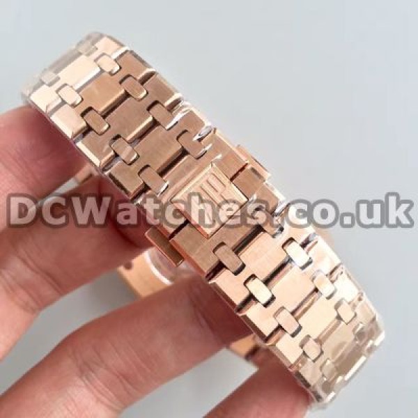 Cheap White Dials Audemars Piguet Royal Oak Replica Watches With Rose Gold Steel Hands And Indexes