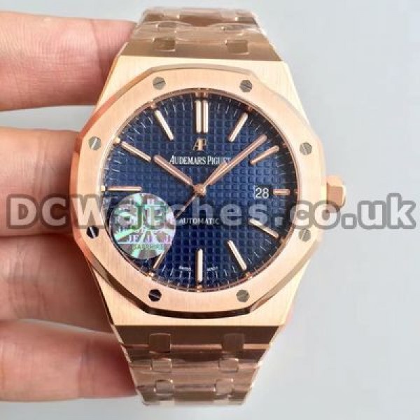 Charming Blue Dials Automatic Audemars Piguet Royal Oak Fake Watches With Rose Gold Steel Cases