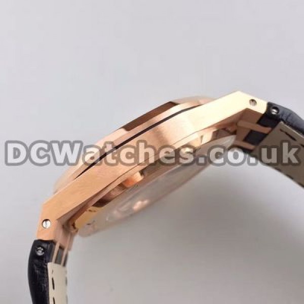 Elegant Black Dials Audemars Piguet Royal Oak Copy Watches With Black Crocodile Straps Online