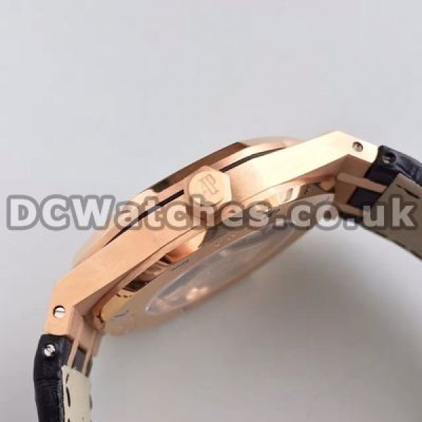 Elegant Black Dials Audemars Piguet Royal Oak Copy Watches With Black Crocodile Straps Online
