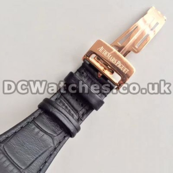 Elegant Black Dials Audemars Piguet Royal Oak Copy Watches With Black Crocodile Straps Online