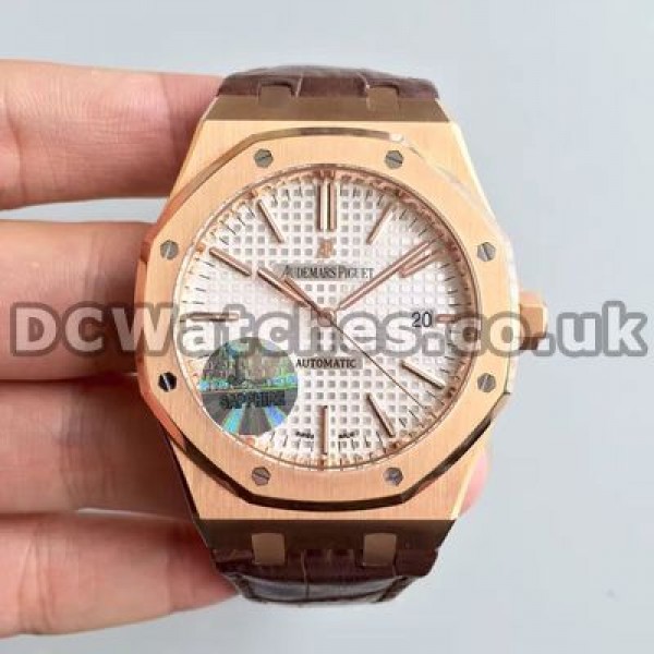 Brown Crocodile Straps Cheap Audemars Piguet Royal Oak Replica Watches With Rose Gold Steel Cases