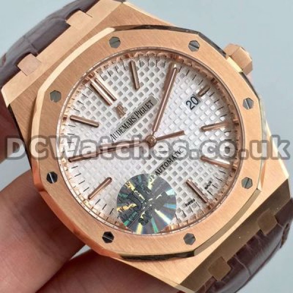 Brown Crocodile Straps Cheap Audemars Piguet Royal Oak Replica Watches With Rose Gold Steel Cases