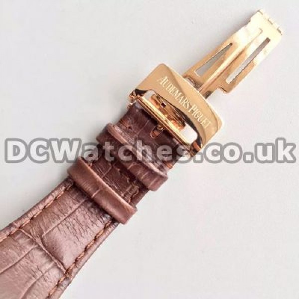 Brown Crocodile Straps Cheap Audemars Piguet Royal Oak Replica Watches With Rose Gold Steel Cases