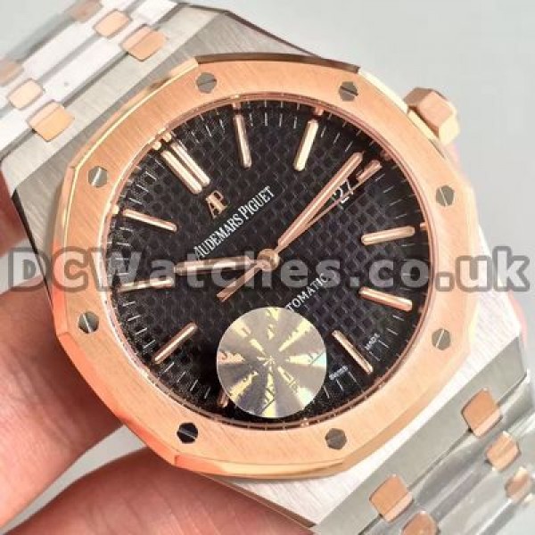 Classic Black Dials Audemars Piguet Royal Oak Fake Watches With Rose Gold Bezels Sale