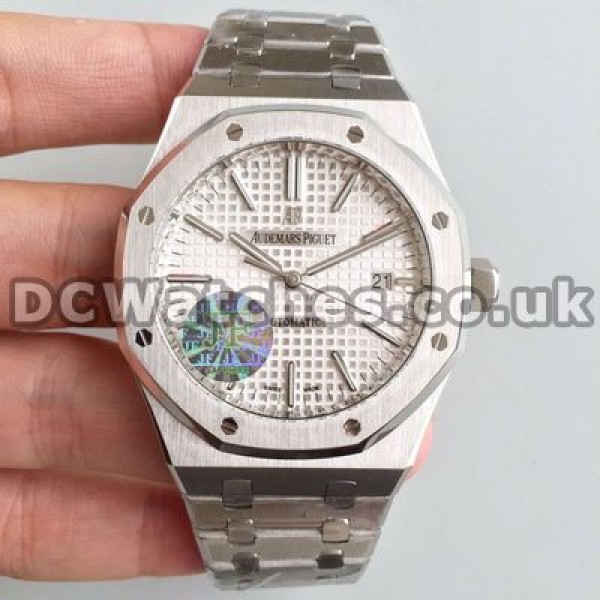 Clear White Dials Audemars Piguet Royal Oak Replica Watches With Steel Bracelets
