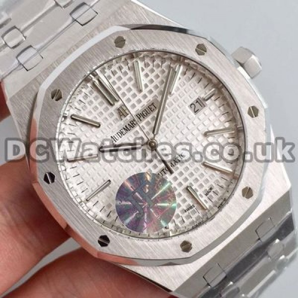 Clear White Dials Audemars Piguet Royal Oak Replica Watches With Steel Bracelets