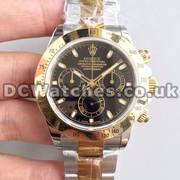 Solid Male Rolex Daytona 7750 Fake Watches With Yellow Gold & Steel Cases And Bracelets