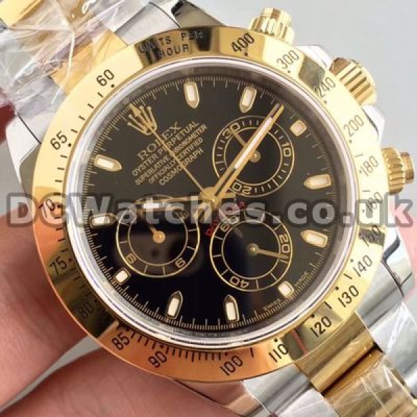 Solid Male Rolex Daytona 7750 Fake Watches With Yellow Gold & Steel Cases And Bracelets