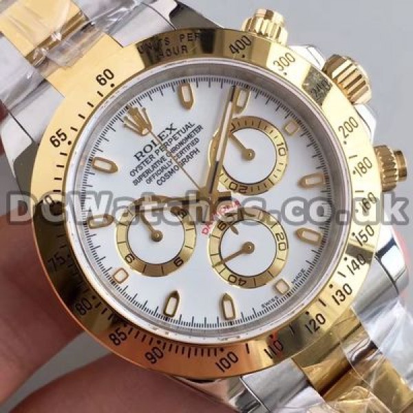 Unique Male 40MM Rolex Daytona 7750 Fake Watches With White Dials And Gold Hands Online