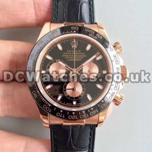 Sturdy Black Ceramic Bezels And Black Crocodile Straps Rolex Daytona 7750 Copy Watches For Men