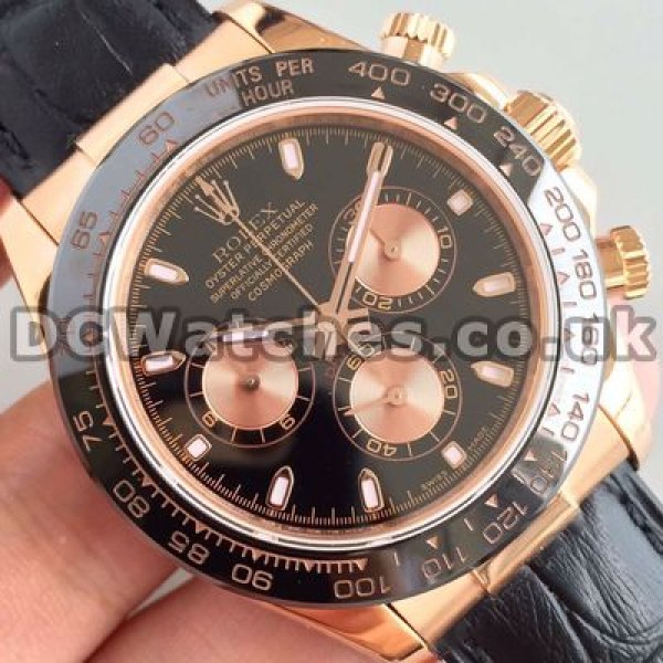 Sturdy Black Ceramic Bezels And Black Crocodile Straps Rolex Daytona 7750 Copy Watches For Men