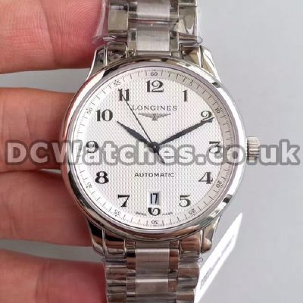 40MM Strong Male Steel Bracelets Longines Master Collection Fake Watches With White Dials Online