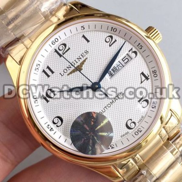 Functional White Dials And Gold Cases Longines Master Collection Copy Watches For Men