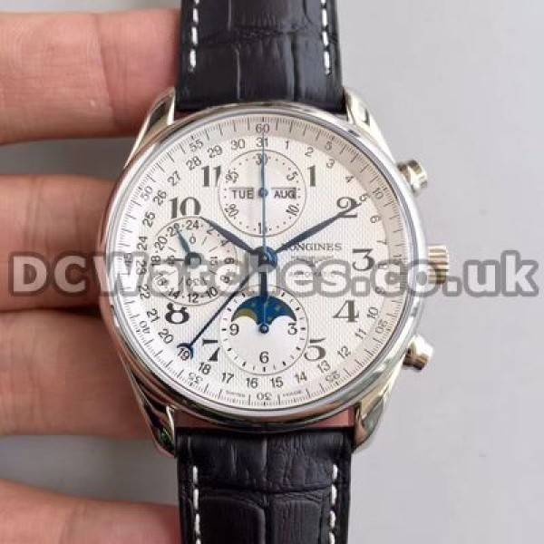 Comfortable Black Crocodile Straps Longines Master Collection Copy Watches For Men With Steel Cases