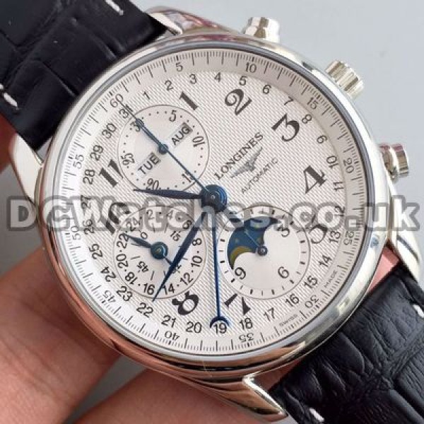 Comfortable Black Crocodile Straps Longines Master Collection Copy Watches For Men With Steel Cases