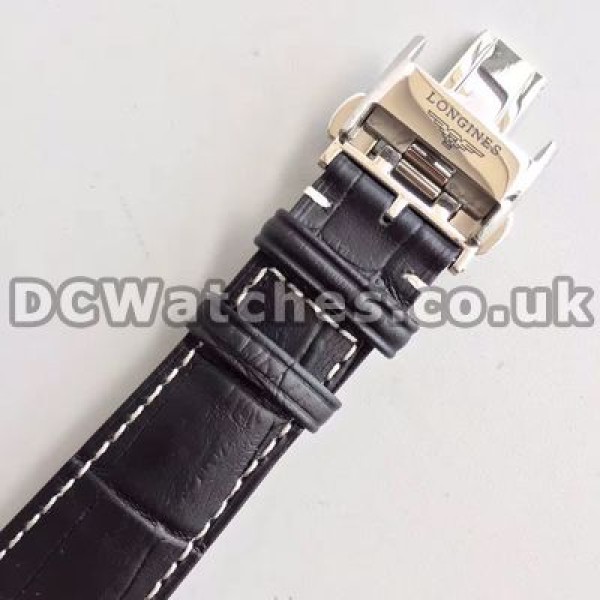 Comfortable Black Crocodile Straps Longines Master Collection Copy Watches For Men With Steel Cases