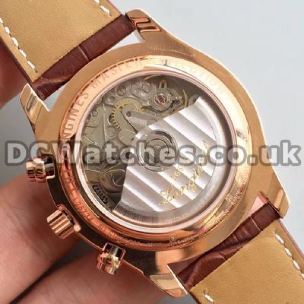 Durable Male Longines Master Collection Replica Watches With Brown Crocodile Straps And White Dials
