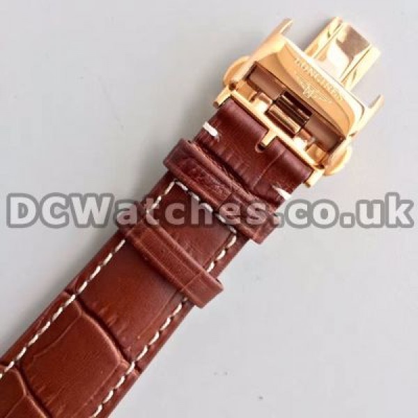 Durable Male Longines Master Collection Replica Watches With Brown Crocodile Straps And White Dials