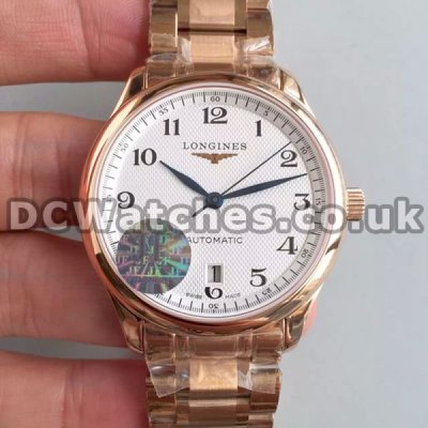 Appealing White Dials Longines Master Collection Fake Watches With Rose Gold Cases And Bracelets