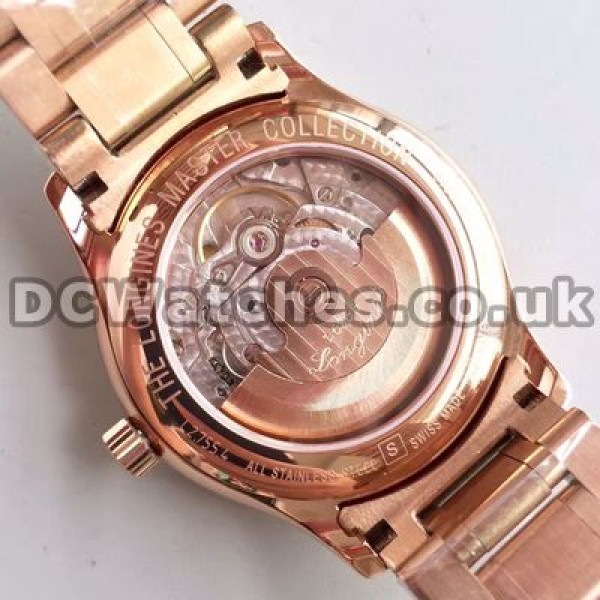 Appealing White Dials Longines Master Collection Fake Watches With Rose Gold Cases And Bracelets