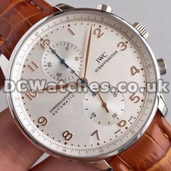 Excellent Waterproof 40MM Steel Cases And Brown Straps IWC Portuguese Chronograph 7750 Fake Watches