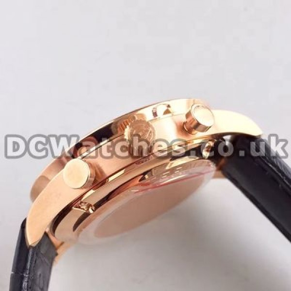 Perfect Black Crocodile Straps And Black Dials IWC Portuguese Chronograph 7750 Replica Watches For Mature Men