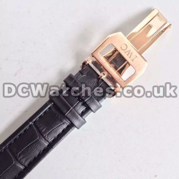 Perfect Black Crocodile Straps And Black Dials IWC Portuguese Chronograph 7750 Replica Watches For Mature Men