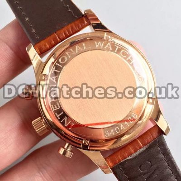 Fashionable Brown Crocodile Straps 40MM IWC Portuguese Chronograph 7750 Fake Watches With White Dials