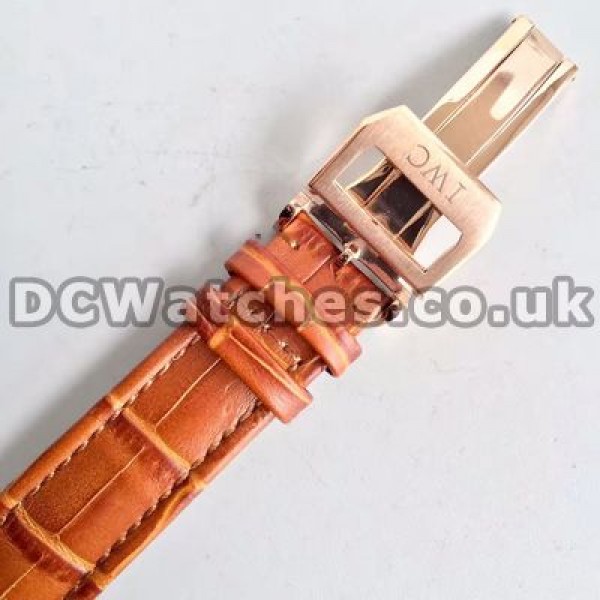 Fashionable Brown Crocodile Straps 40MM IWC Portuguese Chronograph 7750 Fake Watches With White Dials