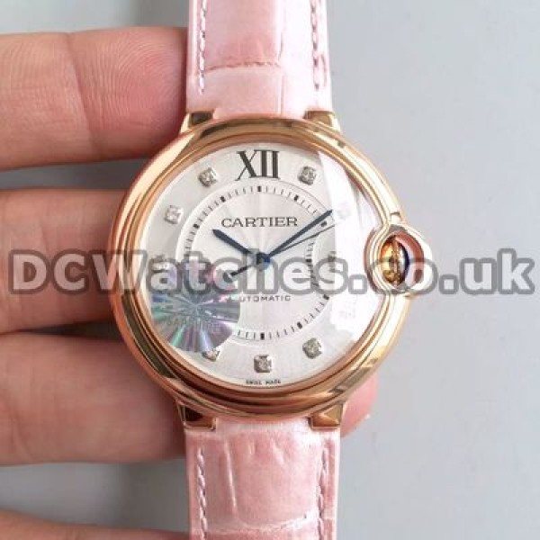 New Rose Gold Cases 36MM Ballon Bleu De Cartier Fake Watches Sale With White Dials