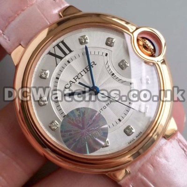 New Rose Gold Cases 36MM Ballon Bleu De Cartier Fake Watches Sale With White Dials