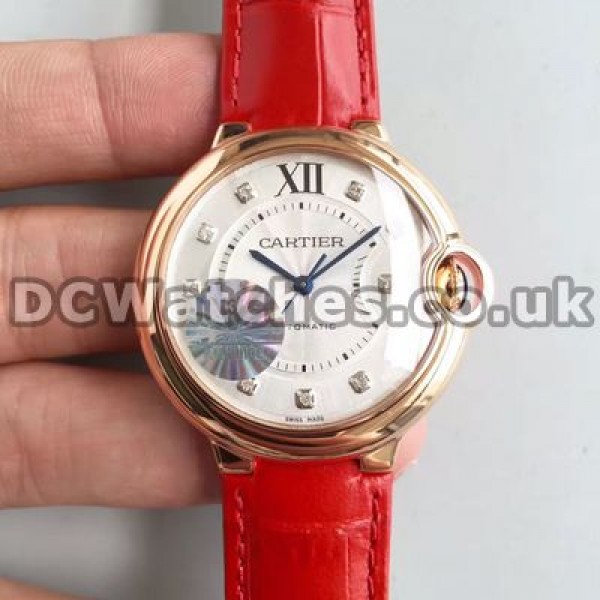 Brilliant Red Crocodile Straps And Swiss Automatic Movements Ballon Bleu De Cartier Copy Watches Online
