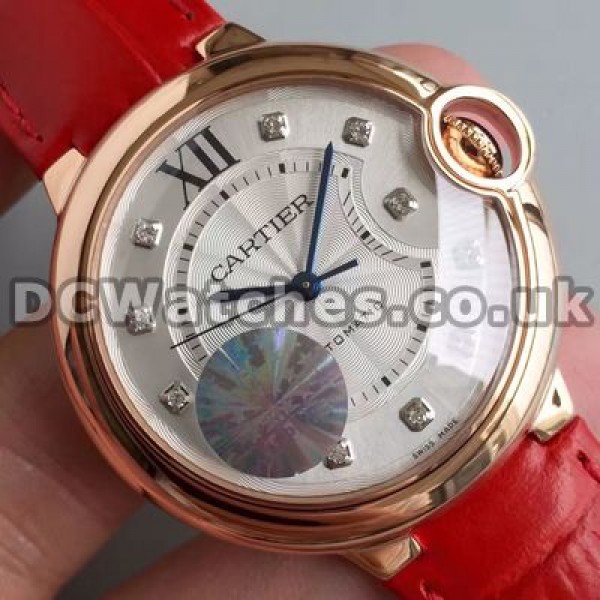 Brilliant Red Crocodile Straps And Swiss Automatic Movements Ballon Bleu De Cartier Copy Watches Online
