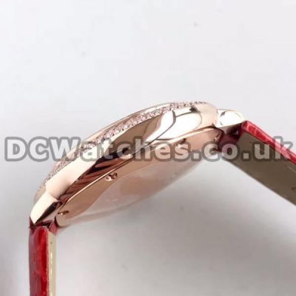 Attractive Diamond Bezels Ballon Bleu De Cartier Copy Watches With Pretty Red Straps Sale