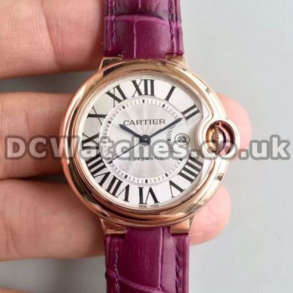 Shiny Purple Crocodile Straps And White Dials Ballon Bleu De Cartier Replica Watches For Hot Sale