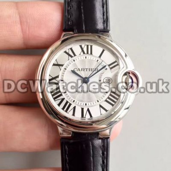 Concise Steel Cases And Black Crocodile Straps Ballon Bleu De Cartier Copy Watches Online