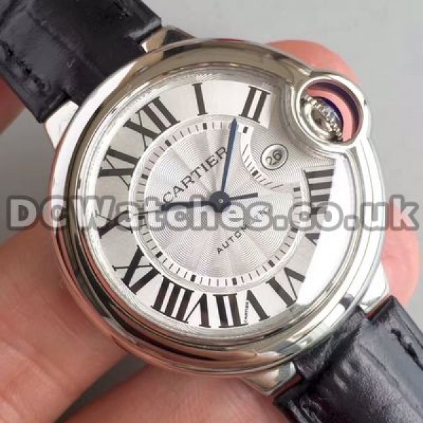 Concise Steel Cases And Black Crocodile Straps Ballon Bleu De Cartier Copy Watches Online
