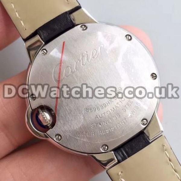 Concise Steel Cases And Black Crocodile Straps Ballon Bleu De Cartier Copy Watches Online