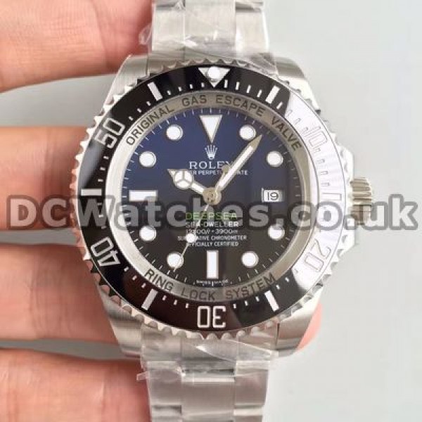High-performance 44MM Blue & Black Dials Rolex Deepsea Fake Watches With Steel Bracelets For Men