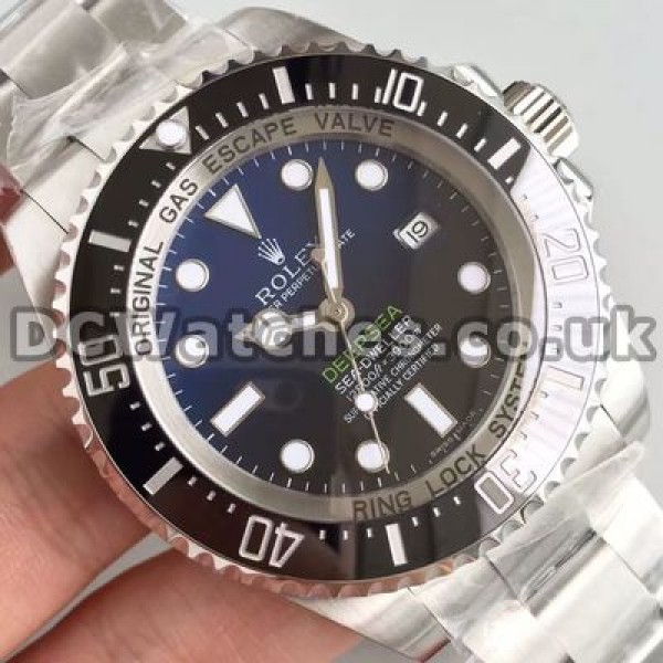 High-performance 44MM Blue & Black Dials Rolex Deepsea Fake Watches With Steel Bracelets For Men